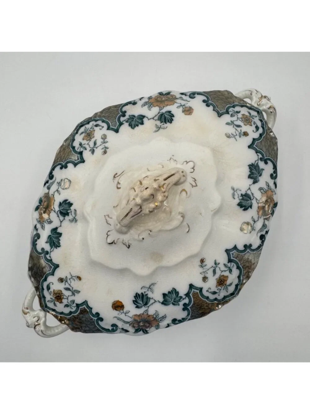 Vintage Hanley England Sevres Porcelain Tureen With Lid Gilt Floral Design